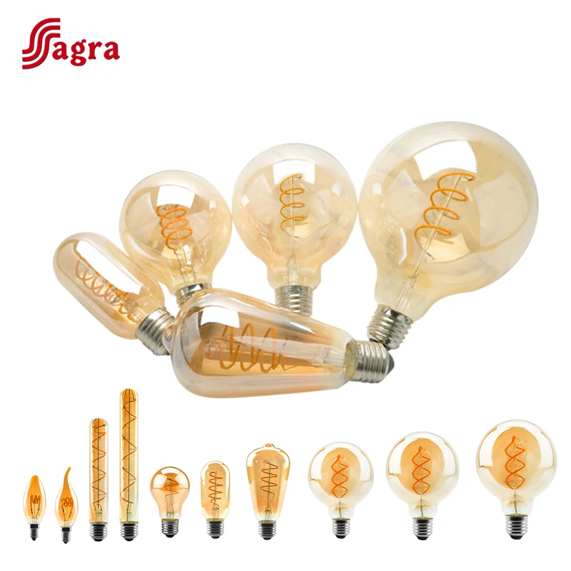 LED Glühlampe C35 A60 T45 ST64 T185 T225 G80 G95 G125 Spirale Licht 4W 2200K 220V retro Vintage Lampen Dekorative Edison Lampe