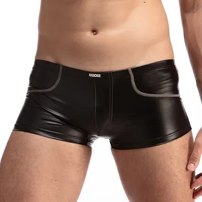 2 stücke/1 stücke Männer Leder Boxer Shorts U Konvexen Beutel Höschen Bikini Unterwäsche Bequeme Weiche Badehose Sexy boxer Image