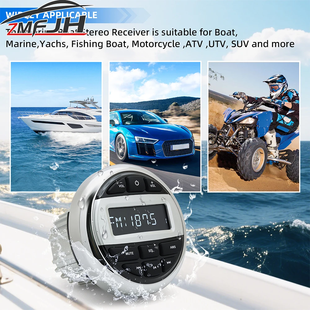 Marine Boot Radio Media MP3 Stereo Radio FM AM Empfänger Bluetooth-kompatibel Media Audio Player Für Yacht RV ATV UTV SPA RZR Image