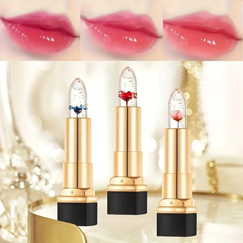 Temperatur Farbwechsel Lippenbalsam Kristall Gelee Blume Glanz Lippenstift Anhaltende Feuchtigkeitsspendende Transparente Lippen Make-Up Kosmetik Image