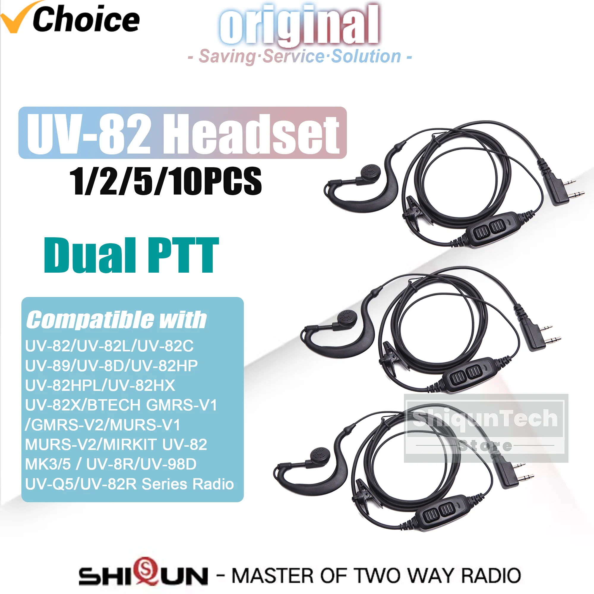 Original Baofeng UV 82-Radio-Headset Dual PTT-Ohrhörer mit Mikrofon für UV-32 UV-88 UV-K6 Walkie Talkie-Zubehör Image