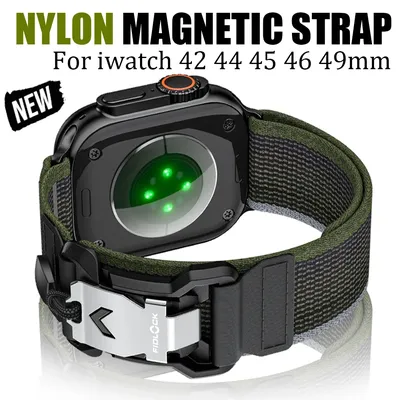 Magnetisches Nylonband für Apple Watch-Armbänder 49 mm 46 mm 45 mm 44 mm 42 mm Armband Correa Iwatch Series10 9 8 7 6 5 Ultra 2 Trail Loop Image