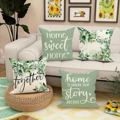 4-teiliger Kissenbezug mit geometrischem Blattmuster, Kissenbezug mit Wildblumenpflanzenmuster, geeignet für die Dekoration von Sofas im Wohnzimmer Image