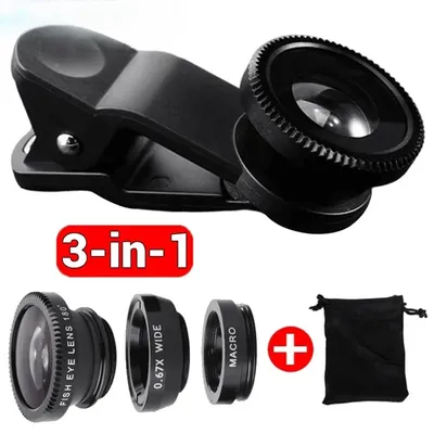3-in-1-Telefonobjektiv Fisheye-Makroobjektive 0,67-facher Weitwinkel-Zoom-Kameraobjektiv für iPhone Xiaomi Huawei Smartphone-Objektiv mit Telefonclip