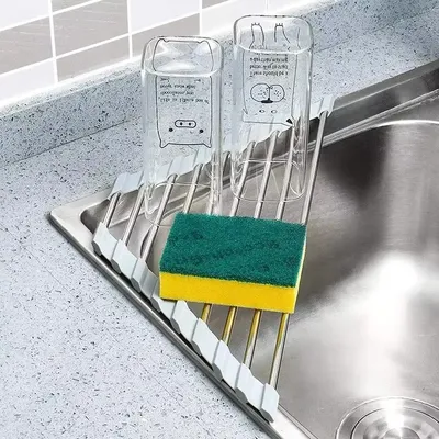 Roll Up Triangle Dish Drying Rack Kitchen Sink Organizer Corner Over the Sink Sponge Rag Holder Foldable Stainless Steel Drainer