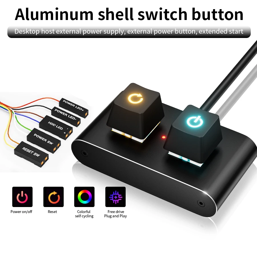 Desktop-Computer Netzschalter Externer Start Power On/Off-Taste mit LED-Licht PC Motherboard Verlängerungskabel für Home Office Image