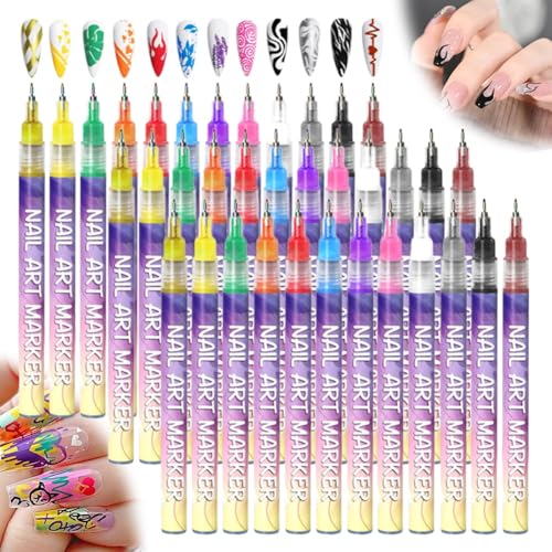 Professional Nail Brush Set, DIY Nail Art Marker, 12 Color 3D Polish Pens Acrylic Paint Pens Markers for Art Drawing Painting Point Dotting Liner Pen Manicure Tools Design Kit Home Salon DIY(3sets)
