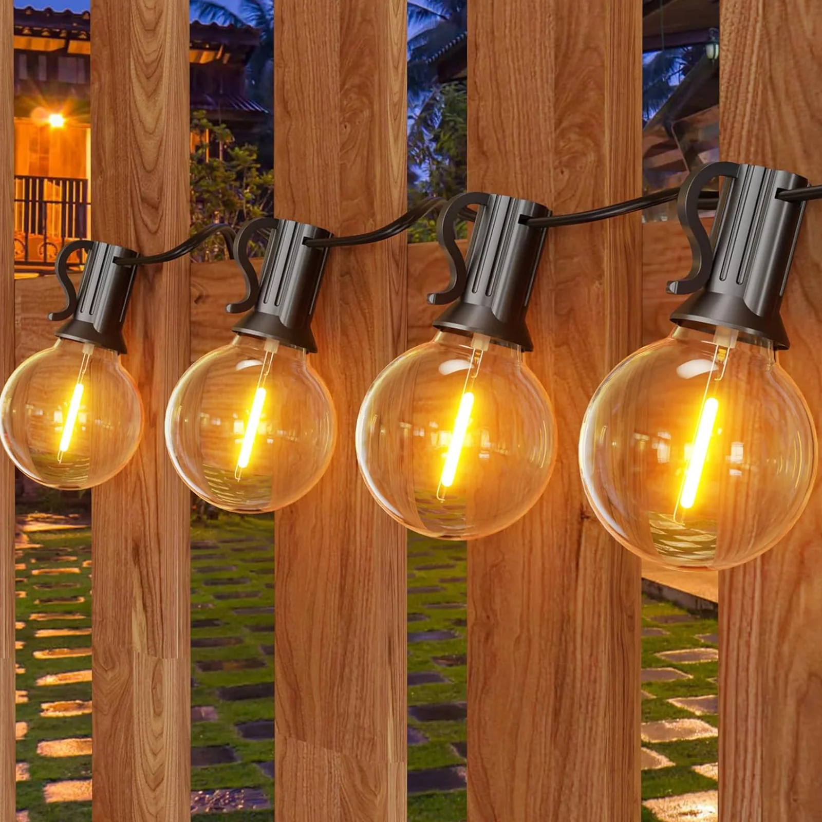 G40 LED-Solar-Lichterkette für den Außenbereich mit Fernbedienung, 8 Lichtmodi, USB-Aufladung und wasserdichten Kunststofflampen für Balkongirlande, Hochzeit Image