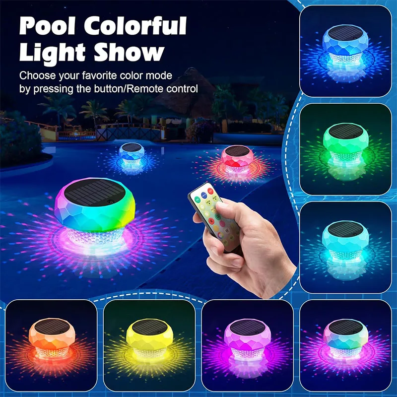 Schwimmbadlampe, Solar-Pool-Chlor-Schwimmer mit buntem Licht, Fernbedienung für Spa, heiße schwimmende Pool-Badewanne, Dekorbeleuchtung Image