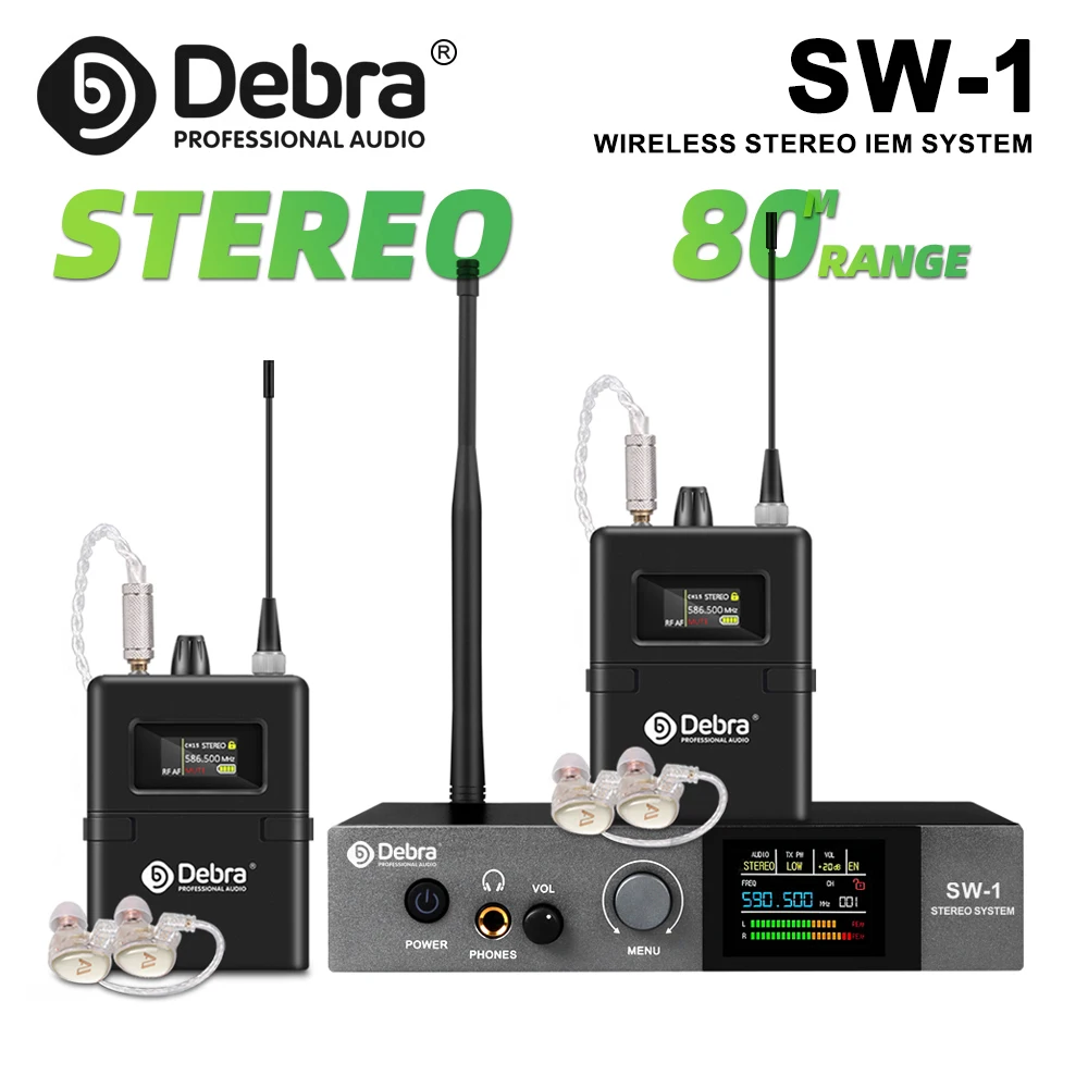 Debra SW-1 Professionelles drahtloses Stereo-In-Ear-Überwachungssystem, 590–599 MHz stabile Übertragung für Bühnen- und Live-Interviews Image