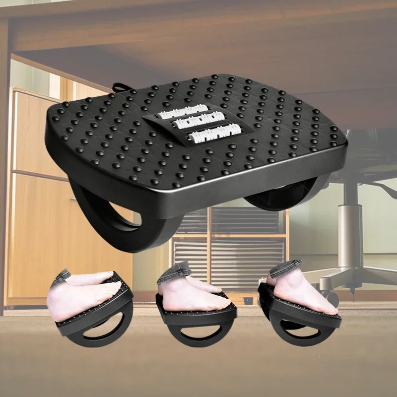 Ergonomischer Fußstützenhocker unter dem Schreibtisch mit Massagerollen, rutschfester Haltungskorrekturhocker zur Schmerzlinderung von Kindern und Erwachsenen Image