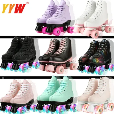 Size 32 33 34-45 Girls Quad Double-Row 4 Wheels Skate Shoes Flashing Roller Skates Beginner Women Outdoor Skating Sneakers