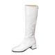 Lizoleor Sweet Patent Block Heel Square Toe Women Knee High Boots Back Zipper Wide Fit Mid Heel Wedding Dress Long Boots White Size 3 UK/36