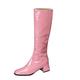 Lizoleor Sweet Patent Block Heel Square Toe Women Knee High Boots Back Zipper Wide Fit Mid Heel Wedding Dress Long Boots Pink Size 7.5 UK/43