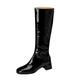 Lizoleor Sweet Patent Block Heel Square Toe Women Knee High Boots Back Zipper Wide Fit Mid Heel Wedding Dress Long Boots Black Size 1.5 UK/34