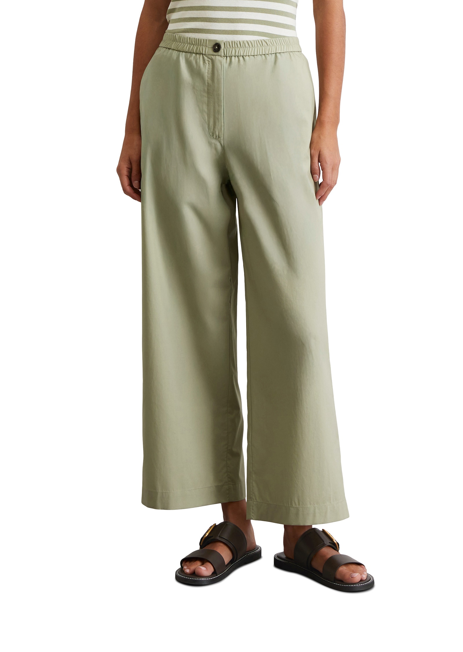 Chinohose MARC O'POLO "aus TENCEL™ Lyocell mit Bio-Baumwolle", Damen, Gr. 38, Normalgrößen, smooth sage, Obermaterial: 70% Lyocell, 30% Baumwolle, unifarben, relaxed fit lang, Hosen Chinohose