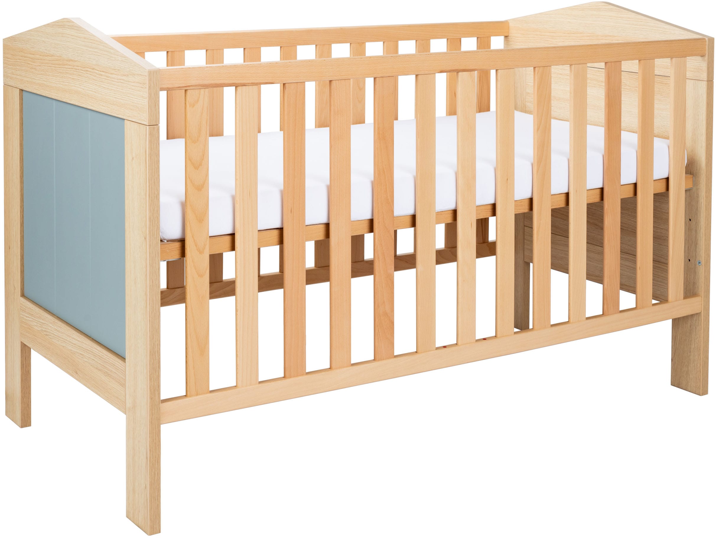 Babybett ARTHUR BERNDT "Kinderbett »Roofy« 70 x 140 cm", nagano, oak, nachbildung, salbei, B:144cm H:91cm L:74cm T:74cm, Holzwerkstoff, MDF, Massivholz, Babybetten, Babybett