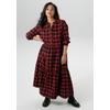 Karokleid ANISTON PLUS, Damen, Gr. 50, N-Gr, rot, schwarz kariert, Web, Obermaterial: 60% Baumwolle, 40% Polyester, kariert, modisch, figurumspielend knöchellang, V-Ausschnitt, Langarm, Kleider, aus weicher Flanell mit Karo - NEUE KOLLEKTION