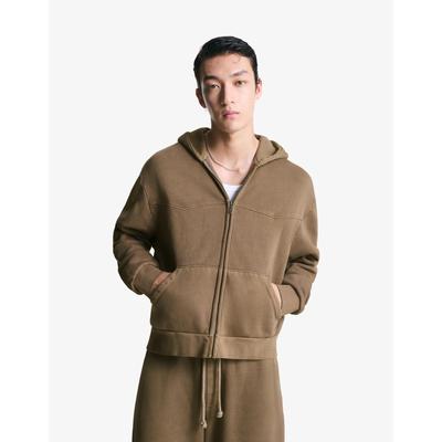 Bershka Cropped Boxy Fit Zip-Up Sweatshirt Men L Brown