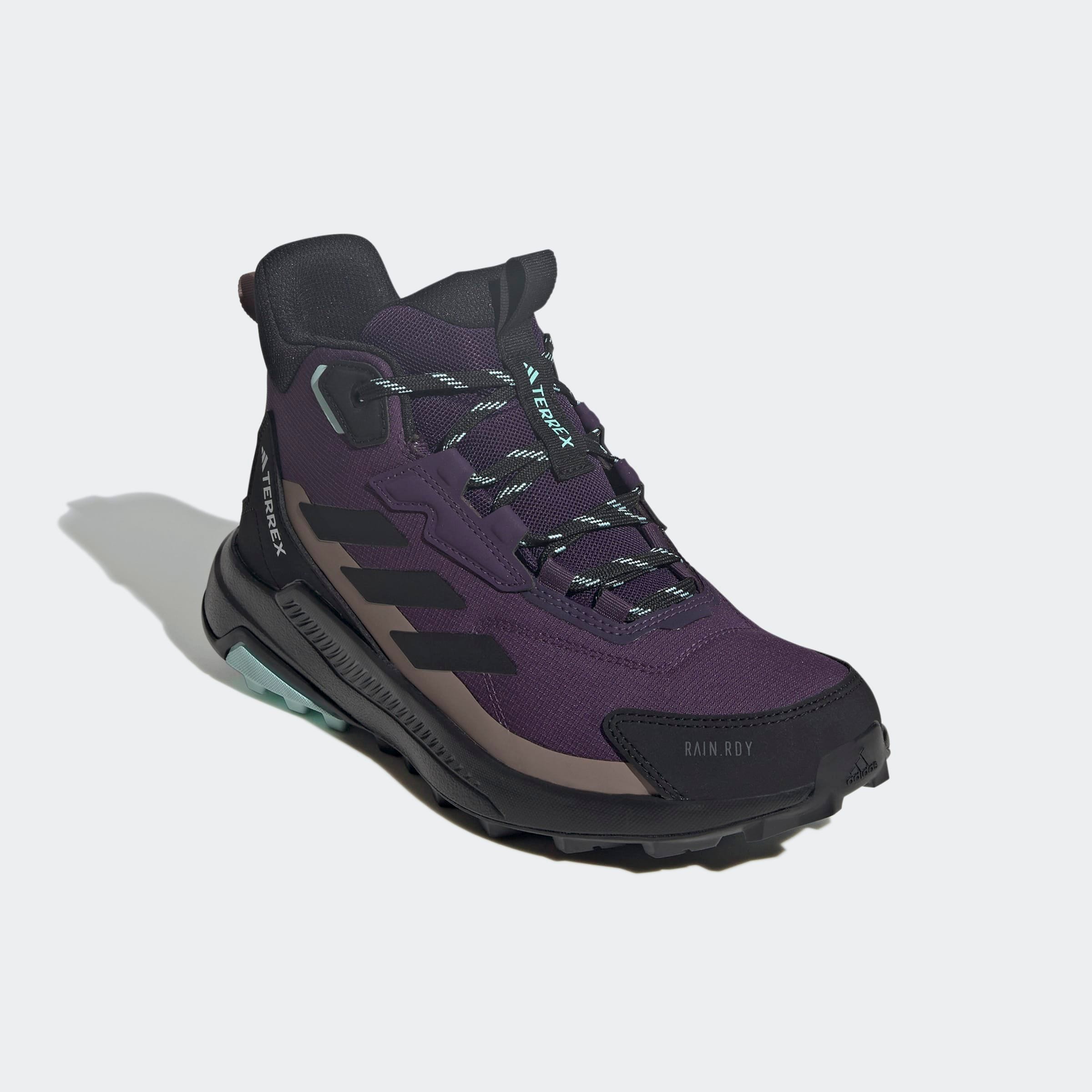 Wanderschuh ADIDAS TERREX "TERREX ANYLANDER MID RAIN.RDY", Damen, Gr. 37, aurora plum, core schwarz, trace braun, Textil, Schuhe Wanderschuh, wasserdicht, Topseller