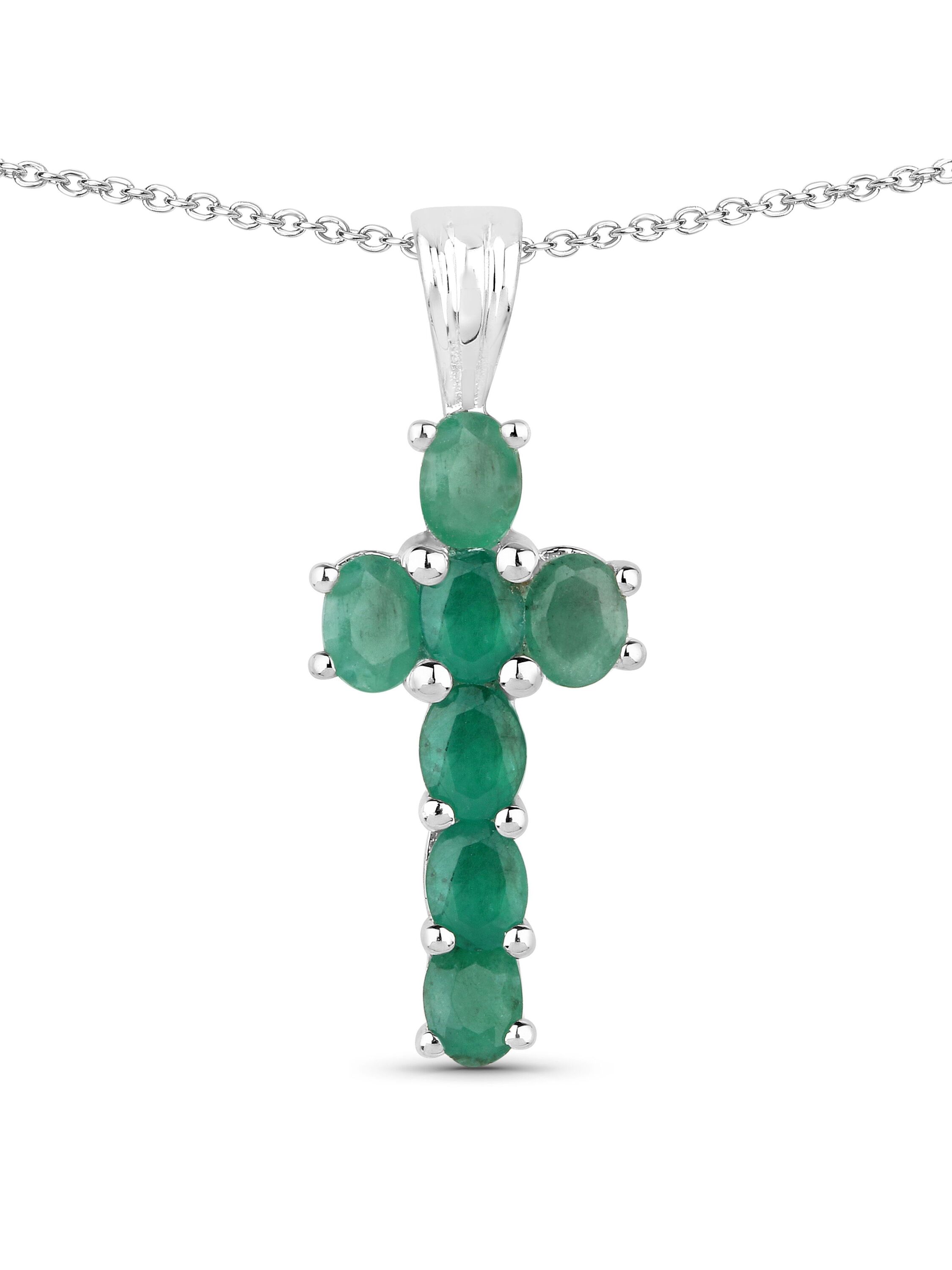 Vira Jewels Anhänger mit Kette 925-Sterling Silber rhodiniert Glänzend Smaragd grün Image