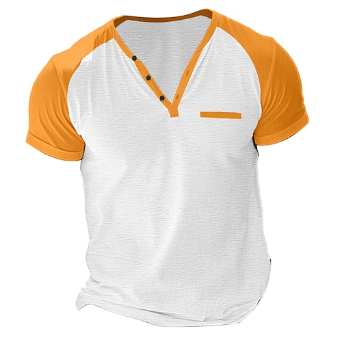 Per uomo Maglietta Manica Corta Maniche Corte Henley Estate Colore Solido / Tinta Unita Casual Casual / Sportivo Blocco di colore Bottoni Manica corta Sport Outdoor Casuale Sportivo Vinaccia Giallo