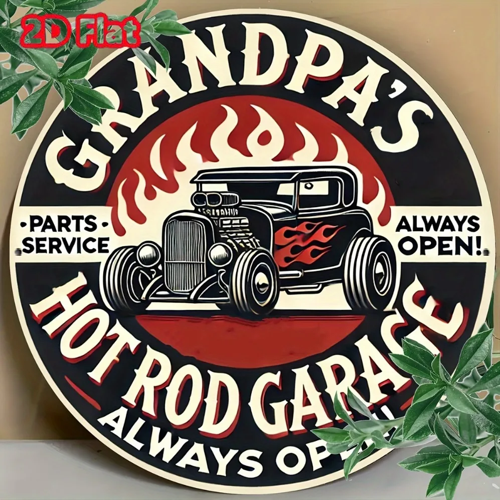 Vintage-Metallplatte, Hot Rod Garage Metallschild – Vintage-Auto-Wandkunst, wasserdicht und rostfrei – für Autoliebhaber Image