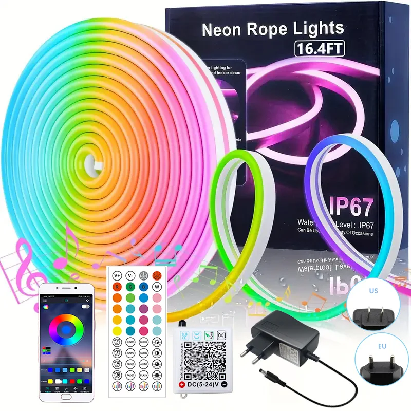 3535 RGB-Neon-LED-Streifenlichter, 24 V, 5 m, 10 m, 20 m, 30 m, Neon-Lichtschlauch mit Musik-Synchronisierung, IP67, wasserdichter Lichtstreifen für Heimdekoration