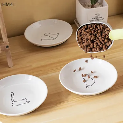 Ceramic Cat Plates With Silicone Anti Slip Pad Pet Cat Snack Bowl Cute Kitten Food Bowl Pet Kitten Water Bowl Pet Supplies 1 Pcs