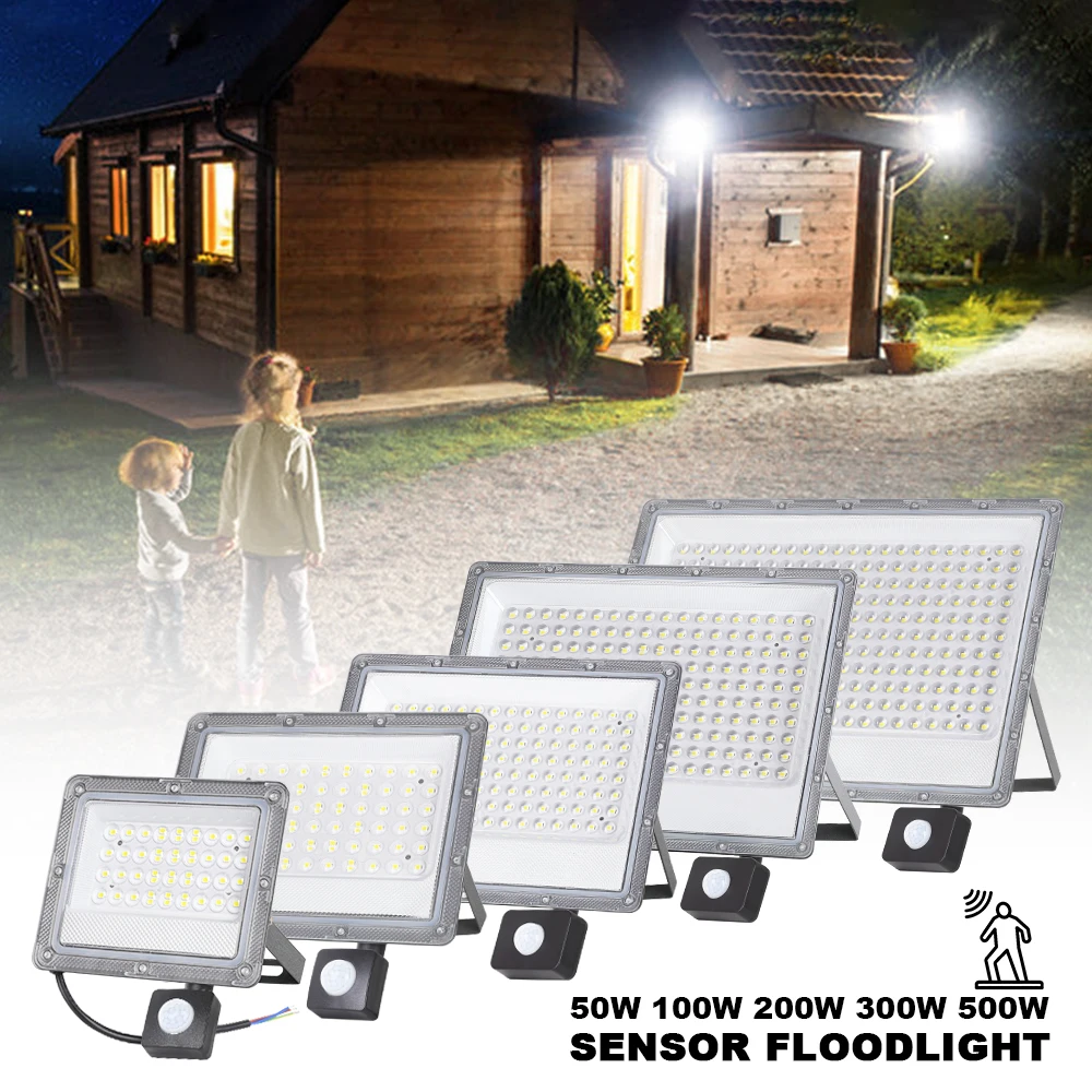 LED-Flutlicht, 500 W, 300 W, 200 W, 100 W, 50 W, AC220 V, Bewegungsmelder, Reflektor, wasserdicht, für den Außenbereich, Garten-Flutlicht, Wall Street-Beleuchtung