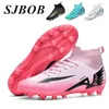 Rosa Fußball Stiefel Männer Turnschuhe High Top TF/AG Fußball Schuhe Für Mann Plus Größe 35-46 Fußballplatz Stiefel Mann chuteira de campo