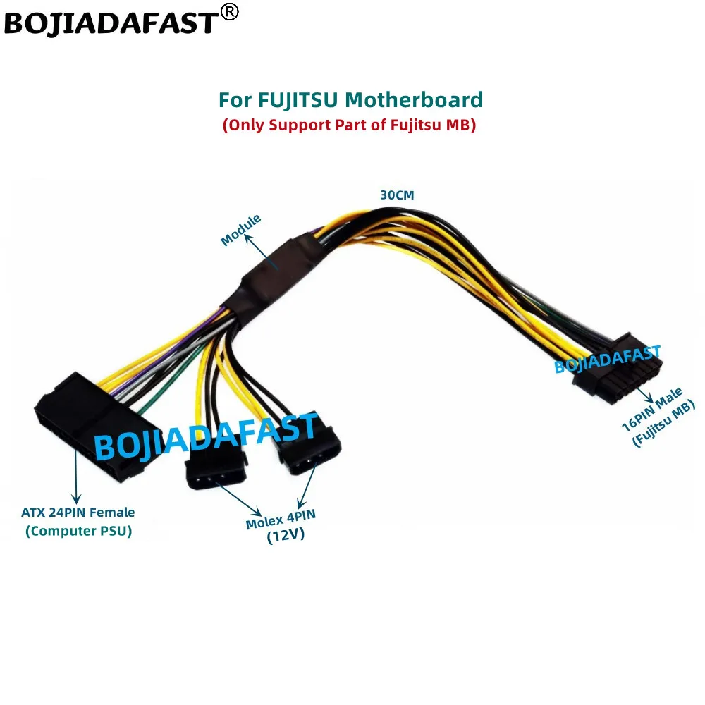 ATX 24Pin & 2 * Molex 4PIN Zu 16Pin Stecker Motherboard Power Kabel 30CM Für Fujitsu Esprimo D756 D956 E720 E920 P957 Celcius W550N Image
