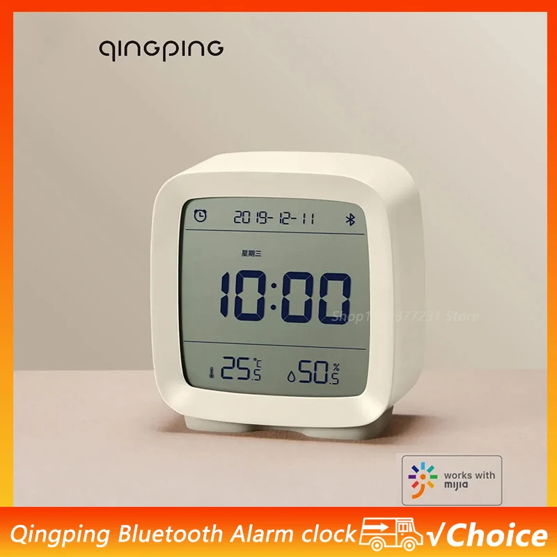 Qingping Cleargrass Bluetooth Smart-Wecker, Temperatur- und Luftfeuchtigkeitsanzeige, LCD-Bildschirm, Nachtlicht einstellen, für Mihome APP Image