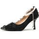 Women's Protective Fairy Feather Pointed Heels with Pearl Chain Ankle Strap & Diamond Butterfly 5cm/7.5cm Stiletto Cotton Blend Slip-Resistant Sole Sizes 34-44,Black(Heel:7.5cm),2 UK