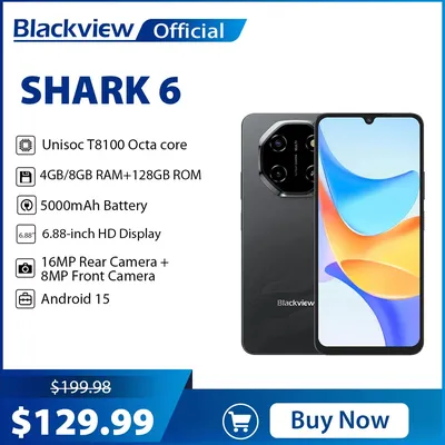 Blackview SHARK 6 5G Smartphone Android 15, Unisoc T8100 Mobile Phone 6.88'' 120Hz Display 8GB/128GB, 5000mAh Unlocked Cellphone