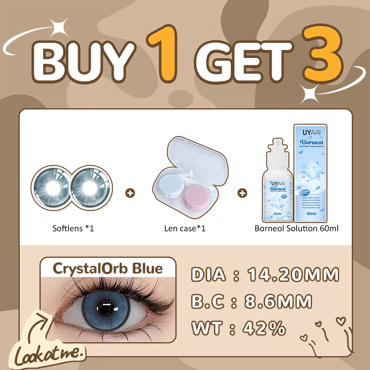 UYAAI ensemble de lentilles de contact 【1 * lentilles de contact + 1 solution de lentille de 60 ml + 1 * étui d