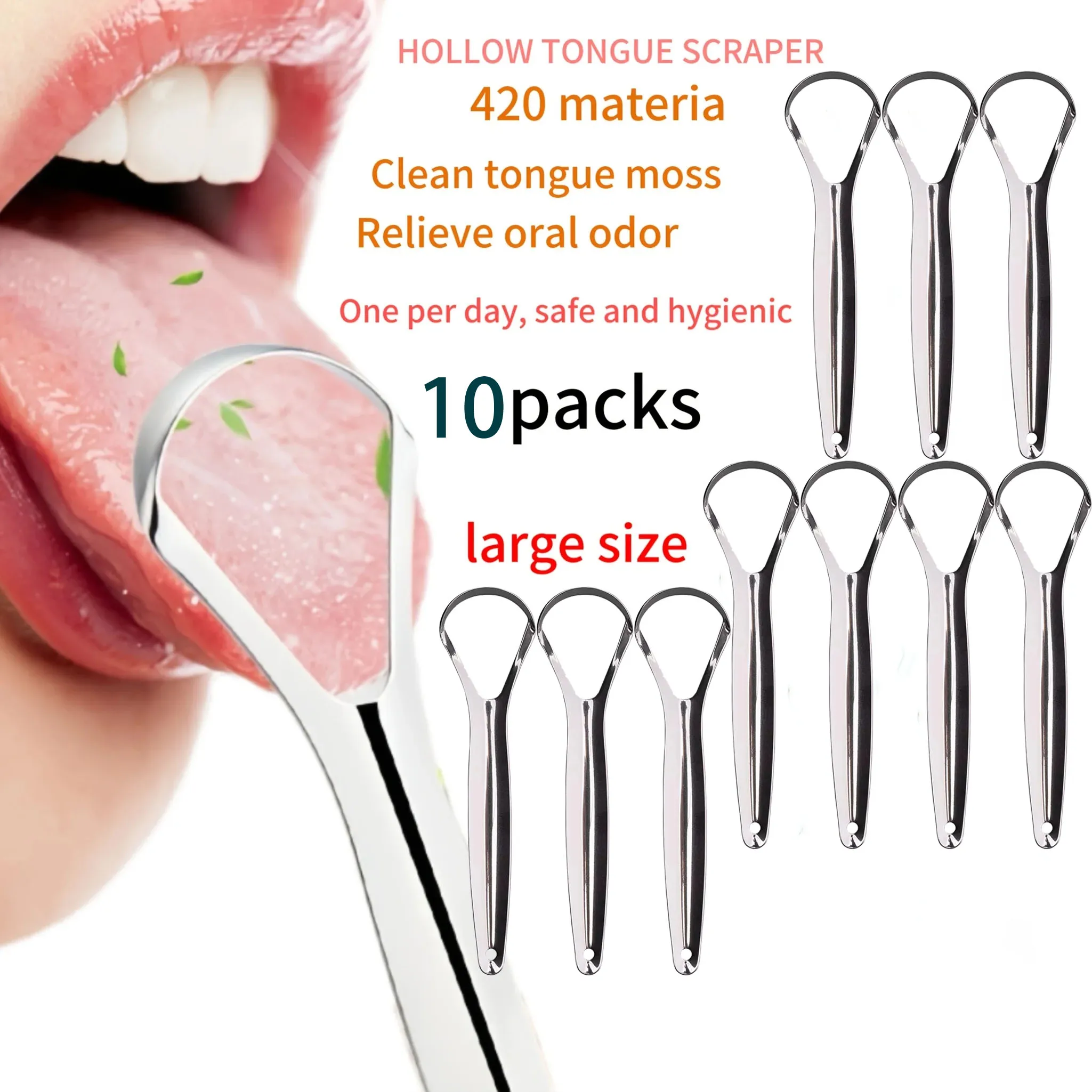 Premium 3/5/10 Stück Zungenschaber-Reiniger aus Metall für Erwachsene und Kinder, tragbare Zungenschaber aus Edelstahl, Bürsten in Familiengröße Image