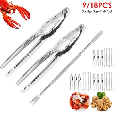 Edelstahl Krabben Werkzeug Set Krabben Schälen Garnelen Werkzeug Hummer Klemme Zangen Clip Pick Set Meeresfrüchte Werkzeuge Messer Zubehör