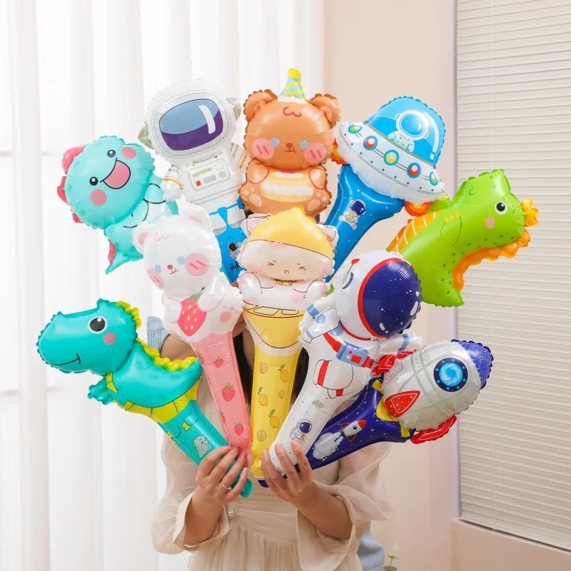 50/30/10PCS Zufällig Cartoon Handheld Folie Ballons Dinosaurier Astronaut Geburtstag Party Kinder Spielzeug Festival Liefert Hand stick Image
