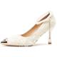 Women's Protective Fairy Feather Pointed Heels with Pearl Chain Ankle Strap & Diamond Butterfly 5cm/7.5cm Stiletto Cotton Blend Slip-Resistant Sole Sizes 34-44,White(Heel:7.5cm),9 UK