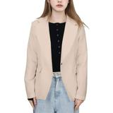 Hjtefg Girls Formal - Classic Solid Lapel Jacket | Long Sleeve Button-Down Suit Coat for Kids Color: Beige Size: 6-7 Years