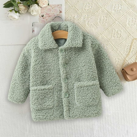 Avrntaa Toddler Girl Winter Jacket - Baby Girl Lapel Button Down Fleece Jacket Warmth Fuzzy Coat Gifts Under 25 Green Jacket Size 2T