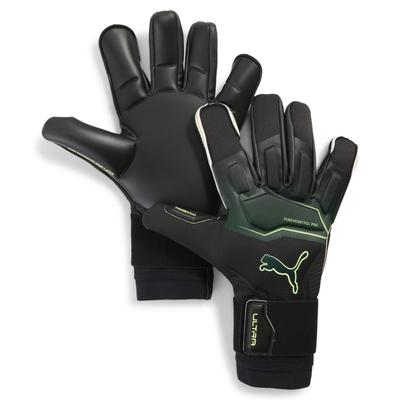 Torwarthandschuhe PUMA "PUMA ULTRA Ultimate Hybrid Torwarthandschuhe Unisex", Damen, Gr. 11, schwarz grün terrain fizzy light gelb, 76% Latex, 23% PES, 1% PU, Handschuhe Image
