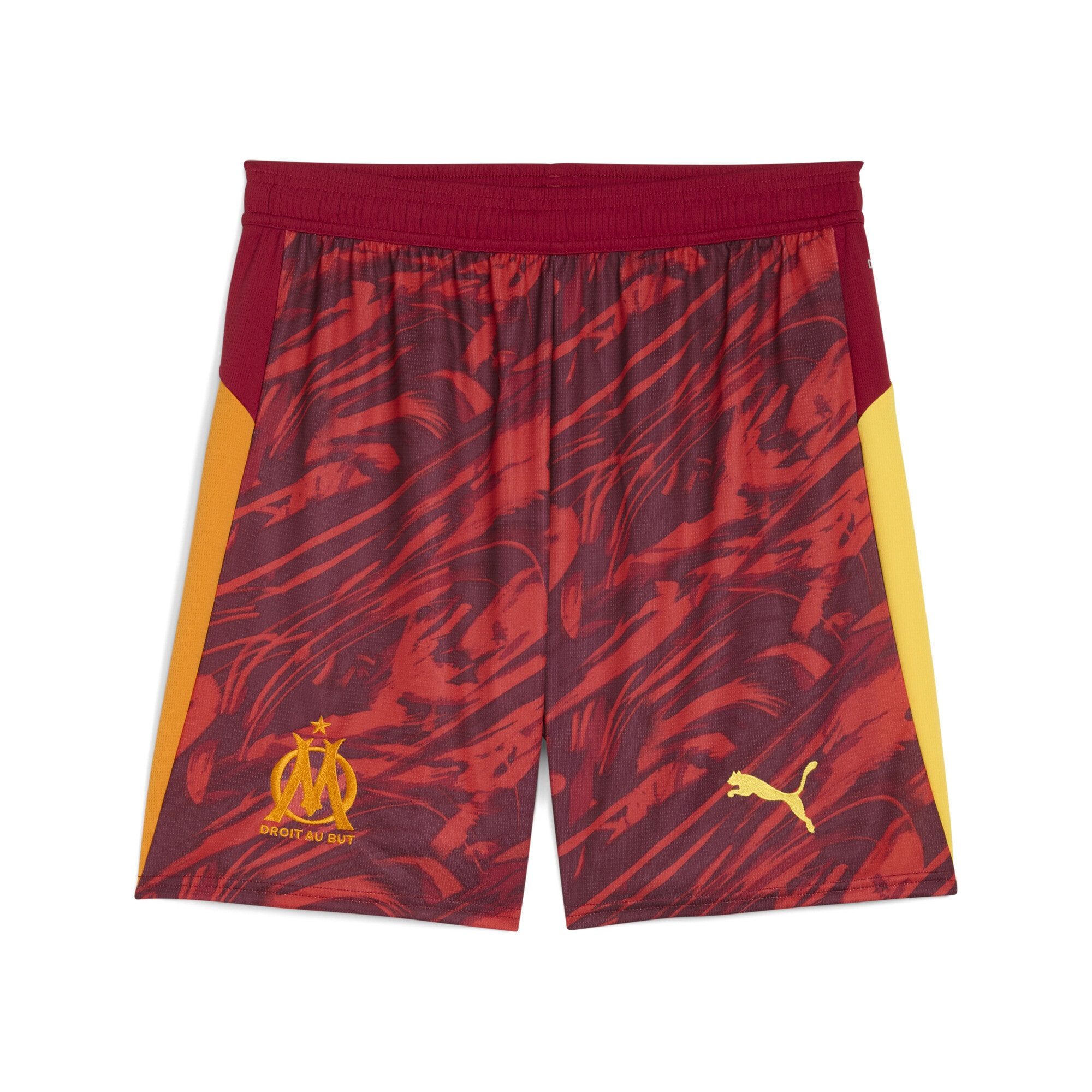 Sporthose PUMA "Olympique de Marseille 25/26 Torwartshorts Herren", Damen, Gr. XS, Normalgrößen, schwarz crimson sunny gelb poppy rot orange, Obermaterial: 100% Polyester, regular fit, Hosen Sporthose