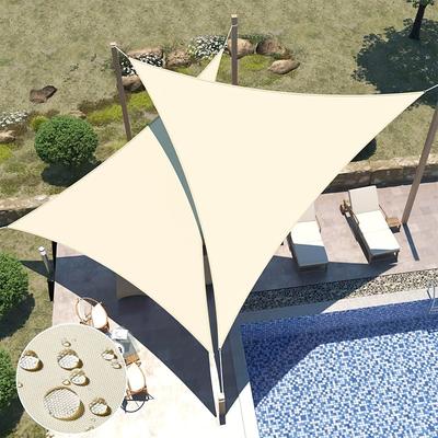 1pc Triangular UV Block Sun Shade Sail - 81- Light Blocking Beige Polyester Fabric for Outdoor Patio Poolside Backyard Garden Deck - Weatherproof Easy Setup Patio Cover Modern Shade