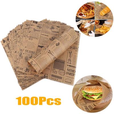 Bluedeer - 100 Stück Papierbögen, Backpapier Pommes Papier für Korb, Backpapier Zeitungsoptik Image