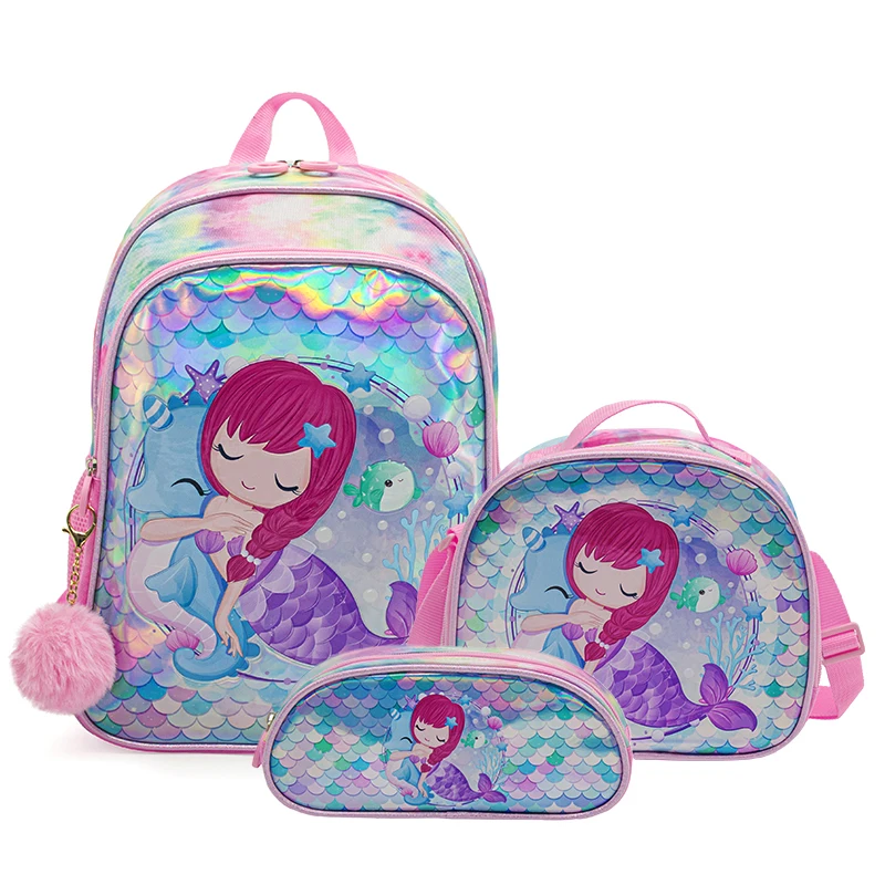Sac d'école sirène pour filles 3 pièces ensembles école primaire Grade 1-3 sacs à dos sac à déjeuner cartables pour enfants Mochilas Escolares Primaria
