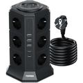Multipresa con 2 interruttori, 12 prese, 3 porte USB A e 2 porte USB C, 4000 W/16 A, per casa e