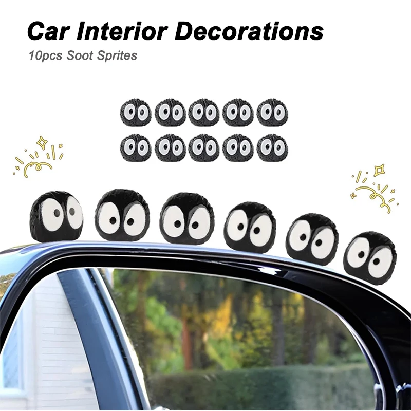 10PCS Nette Ruß Sprites Cartoon Auto Innen Dekorationen Entzückende Rückspiegel Dashboard Dekoration Zubehör Image