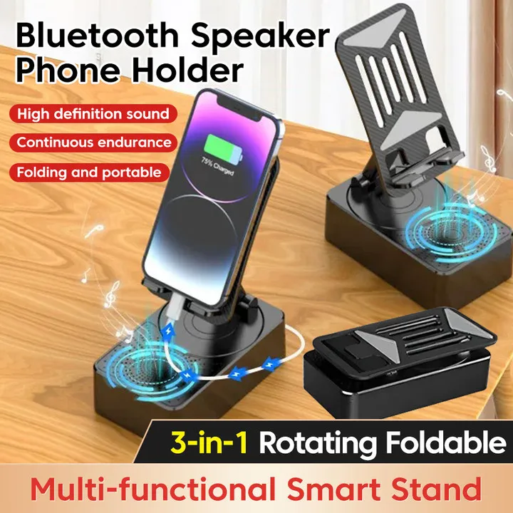 Telefonhalter 3-in-1 kabelloser Audio-Bluetooth-Lautsprecher, verstellbarer, faltbarer Desktop-Halter für Familien, Live, iPhone, Xiaomi, Lazy Stand Image